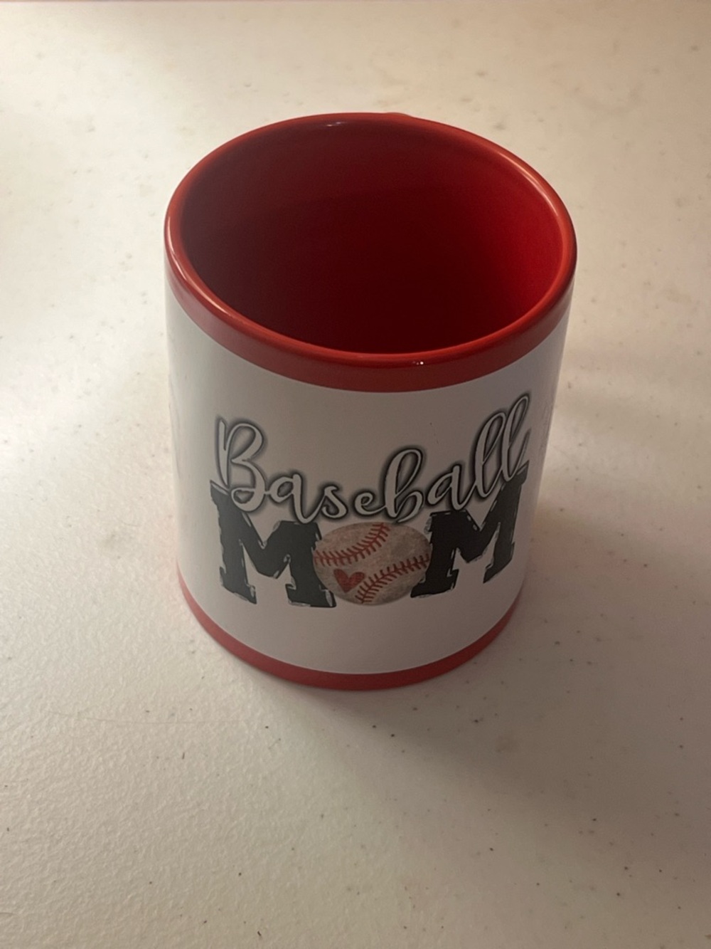 Baseball Mom Ceramic Mug in Red and White